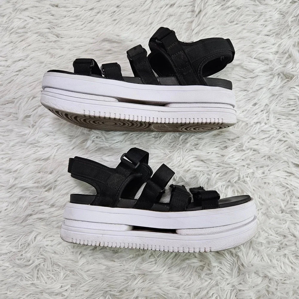 Nike Icon Classic Womens Chunky Streetwear Platform Sandals Black White Sz 9 - Picture 3 of 11